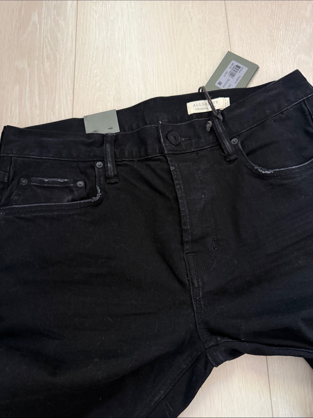 AllSaints Cigarette Skinny Jet Black High-Rise Jeans - Picture 7 of 12